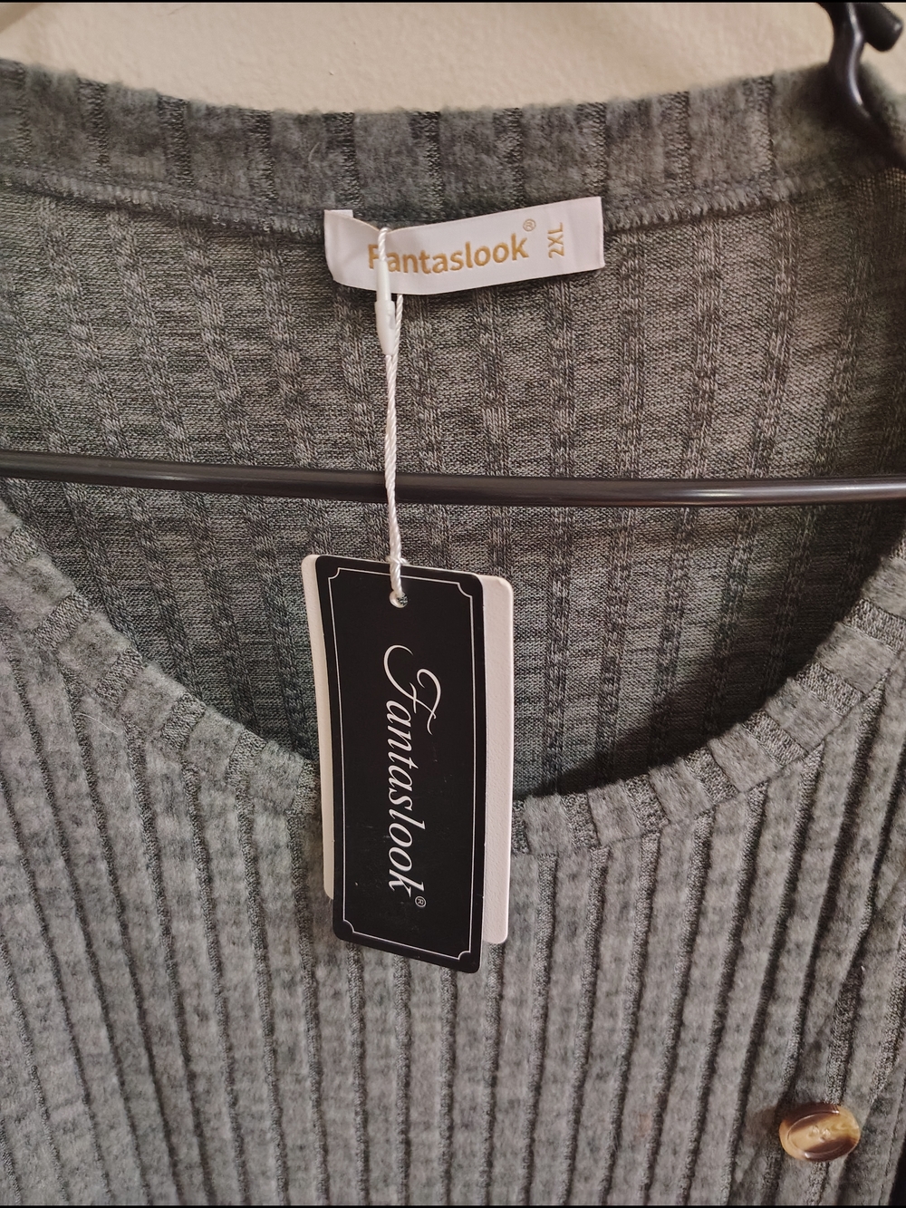 Grey Ribbed Button-Accent Women's Sweater-2XL - Picture 2 of 3